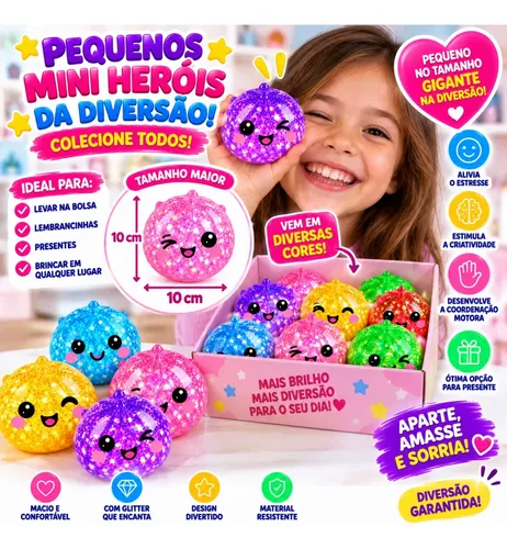 Bola Squishy Grande Com Glitter Brinquedo Macio Sensorial