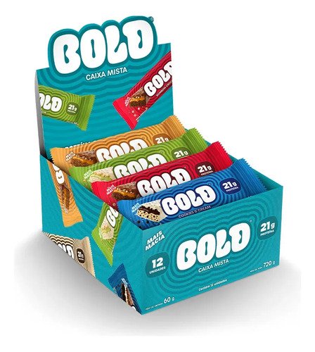 Bold barra de proteina 60g caixa mista 12 un 21g de proteina