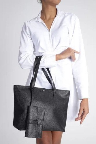 Bolsa Arezzo Shopping Tamanho Grande Lisa Com Carteira Cor Preto