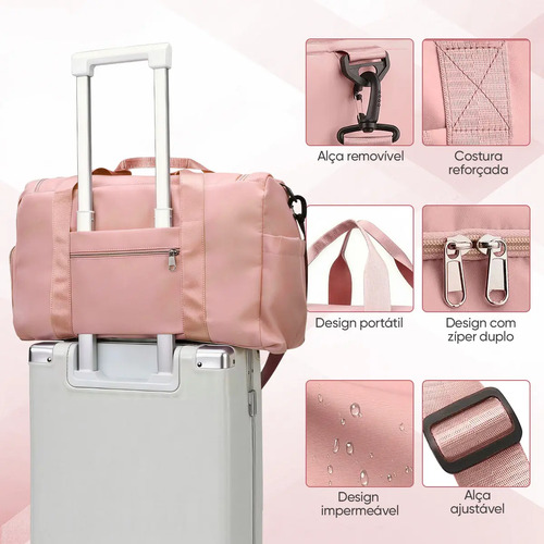 Bolsa De Viagem Mala Transversal Academia Unisex Resistente Cor Rosa Liso