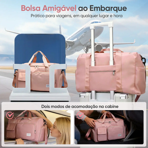 Bolsa De Viagem Mala Transversal Academia Unisex Resistente Cor Rosa Liso