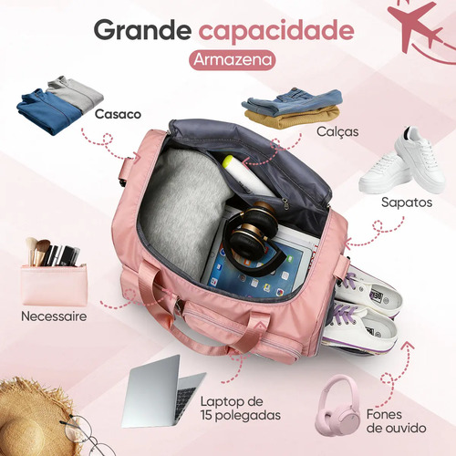 Bolsa De Viagem Mala Transversal Academia Unisex Resistente Cor Rosa Liso