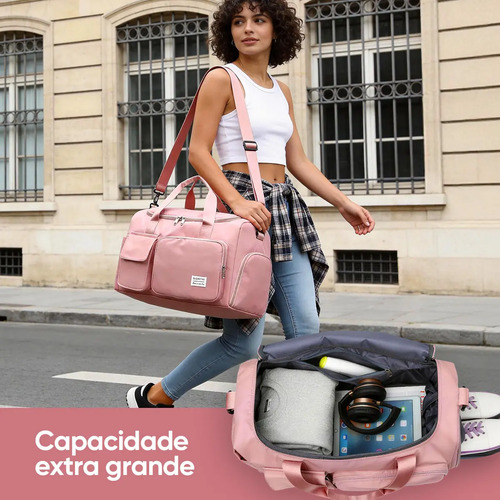 Bolsa De Viagem Mala Transversal Academia Unisex Resistente Cor Rosa Liso