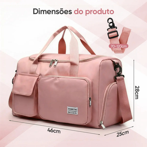 Bolsa De Viagem Mala Transversal Academia Unisex Resistente Cor Rosa Liso