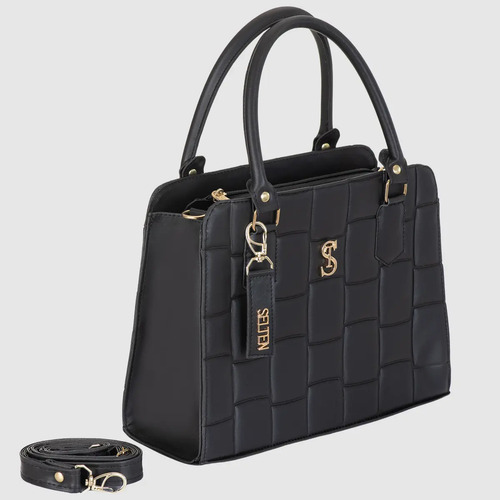 Bolsa feminina transversal e alca de mao e selten cor preto