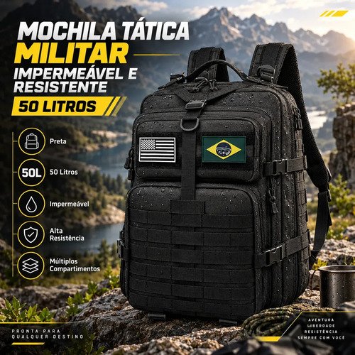 Bolsa tatica mochila militar impermeavel e resistente 50 lit