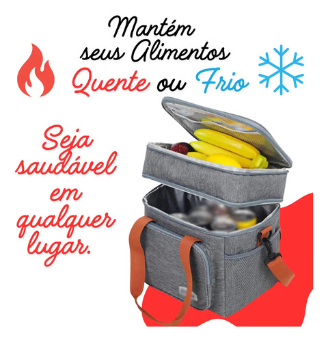 Bolsa Térmica Marmita Tche Amo 13.5 L Alça Transversal Removível 2 Compartimentos Organiza Conserva seus Alimentos Bebidas Quente e Frio Lancheira, Academia Trabalho Passeios Qualidade Premium Preta