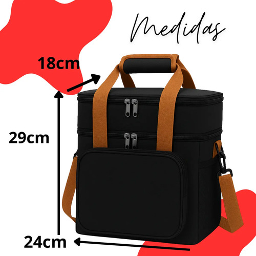 Bolsa Térmica Marmita Tche Amo 13.5 L Alça Transversal Removível 2 Compartimentos Organiza Conserva seus Alimentos Bebidas Quente e Frio Lancheira, Academia Trabalho Passeios Qualidade Premium Preta