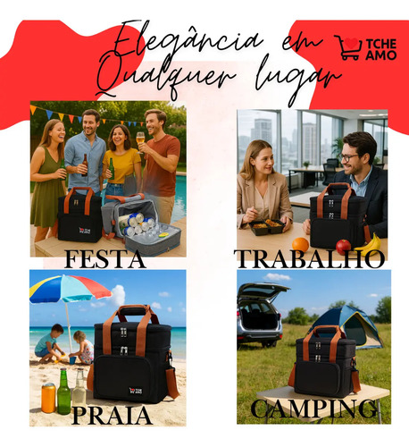Bolsa Térmica Marmita Tche Amo 13.5 L Alça Transversal Removível 2 Compartimentos Organiza Conserva seus Alimentos Bebidas Quente e Frio Lancheira, Academia Trabalho Passeios Qualidade Premium Preta