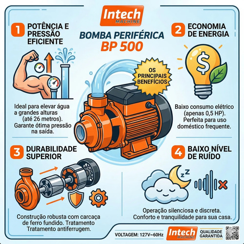 Bomba Periférica 0,5hp 1/2cv Intech Machine 60hz Bp500