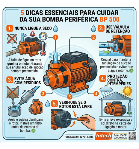 Bomba Periférica 0,5hp 1/2cv Intech Machine 60hz Bp500