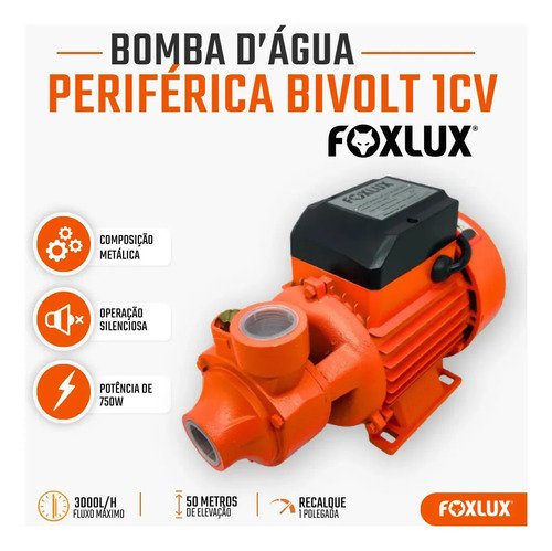 Bomba periferica foxlux agua 1cv 750w bivolt automatico