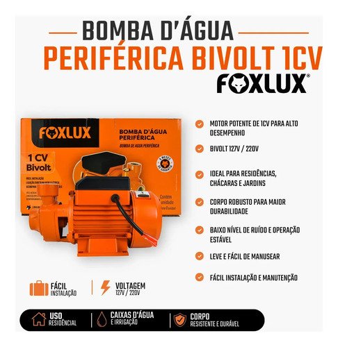 Bomba Periférica Foxlux Água 1cv 750w Bivolt Automático