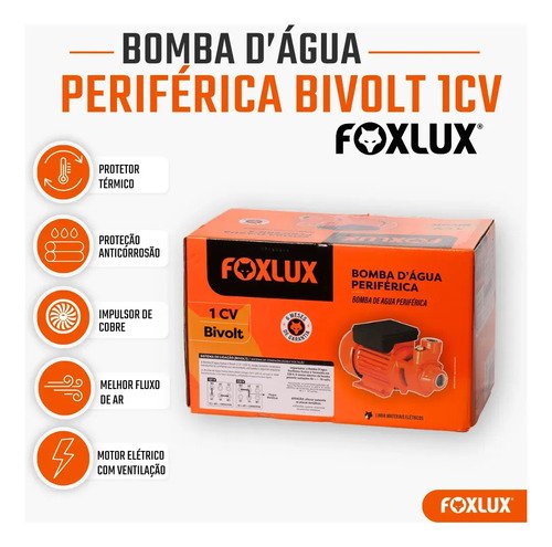 Bomba Periférica Foxlux Água 1cv 750w Bivolt Automático