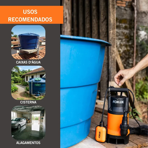 Bomba Submersível Foxlux 1CV 750W 220V Água Limpa e Suja 13000L/h