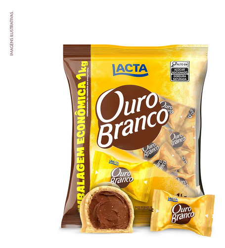 Bombom Wafer Recheado Ouro Branco Sabor Chocolate Branco 1Kg