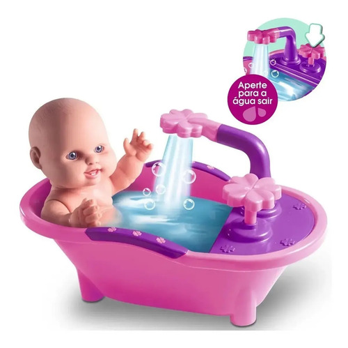 Boneca banho com banheira que sai agua milkinhas petit 20 cm