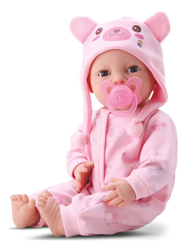 Boneca bebe newborn menina com acessorios rosa divertoys