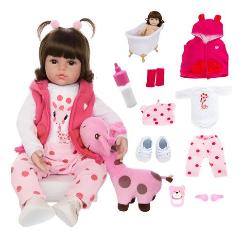 Boneca bebe reborn girafinha banho silicone realista