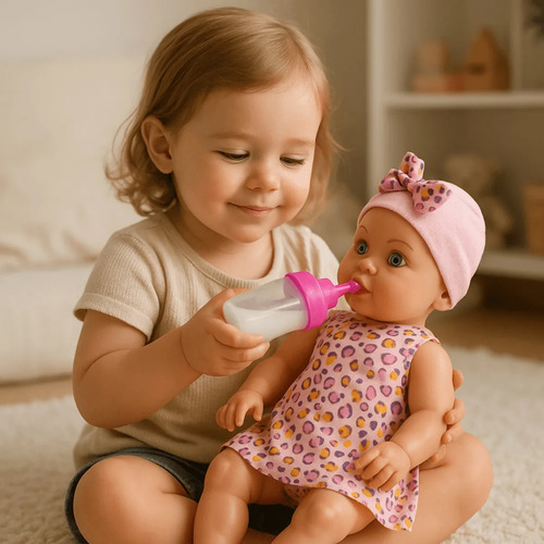 Boneca Bebê Vinil Mamadeira Mágica Acessório Menina Infantil