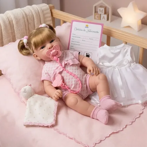 Boneca reborn maya day luna vestido luxo e body acessorios