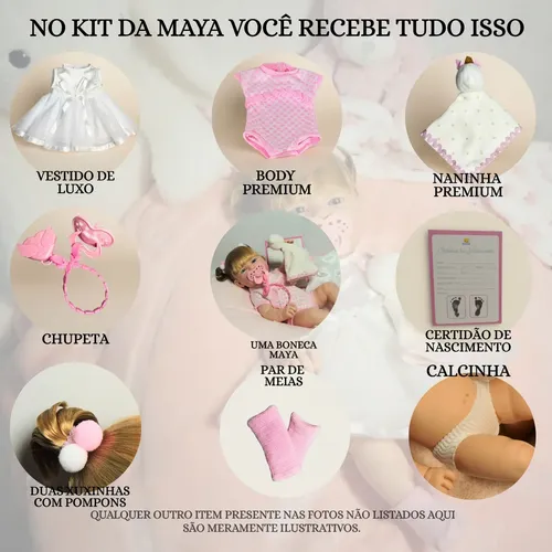 Boneca Reborn Maya Day Luna Vestido Luxo E Body Acessórios