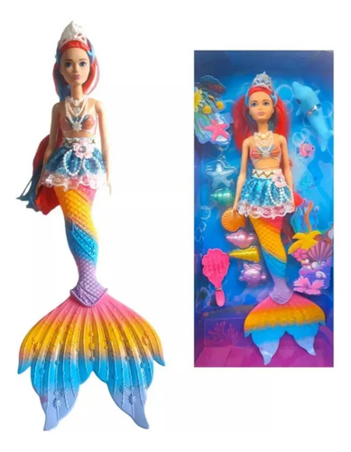 Boneca sereia musical com luzes acessorios colorida