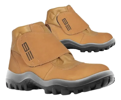 Bota Botina Segurança Epi Safetline Velcro Couro Nobuk