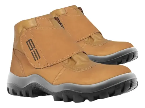 Bota Botina Segurança Epi Safetline Velcro Couro Nobuk