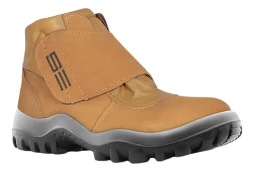 Bota Botina Segurança Epi Safetline Velcro Couro Nobuk