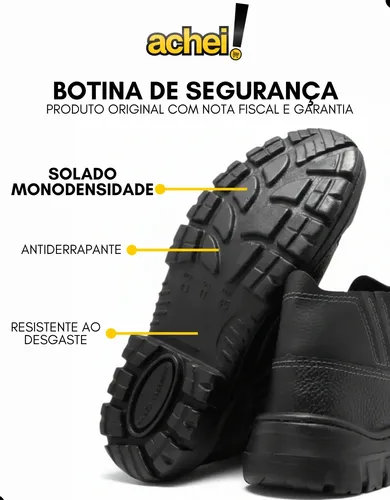 Bota Botina Segurança Trabalho Couro Resistente Epi Bico Pvc