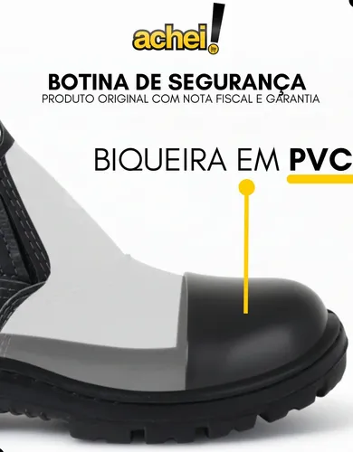 Bota Botina Segurança Trabalho Couro Resistente Epi Bico Pvc