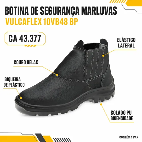 Bota Botina Segurança Vulcaflex Marluvas Bico Pvc Ca 43377