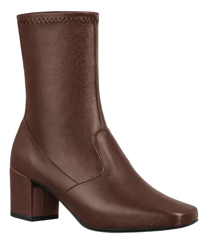 Bota Branca Feminina Stretch Bico Quadrado Salto Grosso