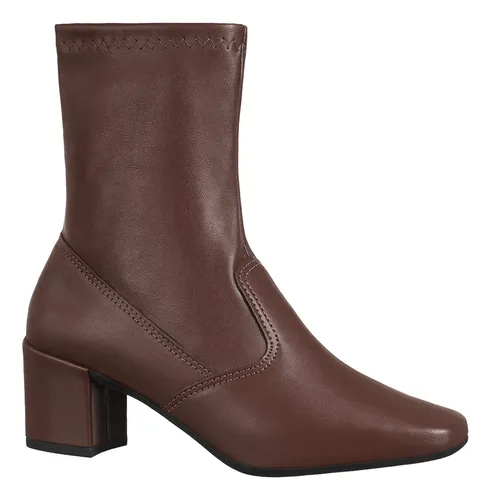 Bota Branca Feminina Stretch Bico Quadrado Salto Grosso