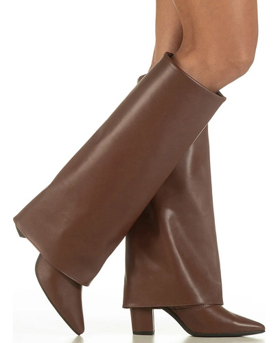 Bota Capa Feminina Cano Longo Salto Alto Bloco Bico Fino