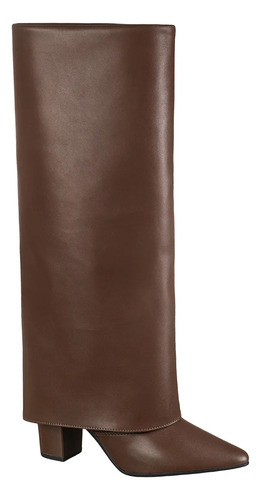 Bota Capa Feminina Cano Longo Salto Alto Bloco Bico Fino