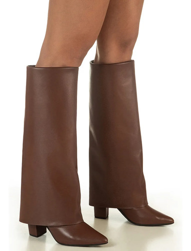 Bota Capa Feminina Cano Longo Salto Alto Bloco Bico Fino