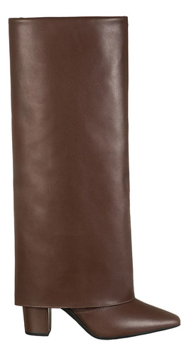 Bota Capa Feminina Cano Longo Salto Alto Bloco Bico Fino