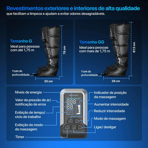 Bota De Compressão Pneumática F10 Pro Sem Fio Relaxmedic Cor Preto G