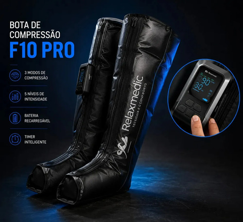 Bota De Compressão Pneumática F10 Pro Sem Fio Relaxmedic Cor Preto G