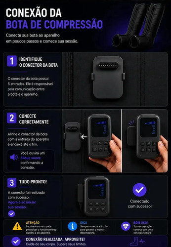 Bota De Compressão Pneumática F10 Pro Sem Fio Relaxmedic Cor Preto G