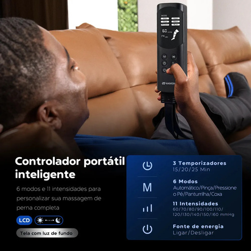 Bota De Compressao Pneumatica Massageador Pes Easezen 6 modos Preto/azul