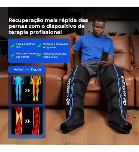 Bota De Compressao Pneumatica Massageador Pes Easezen 6 modos Preto/azul