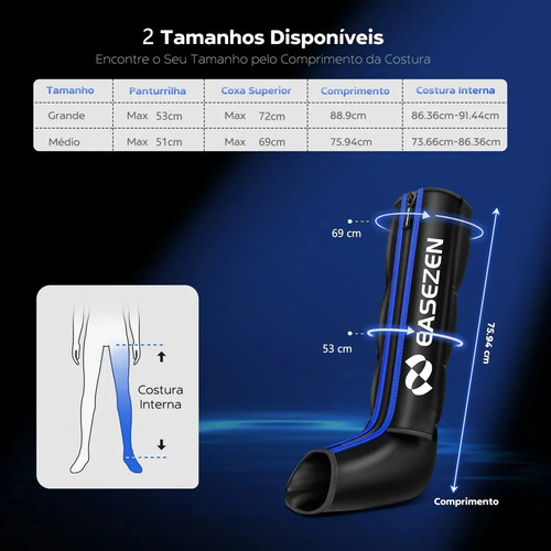 Bota De Compressao Pneumatica Massageador Pes Easezen 6 modos Preto/azul