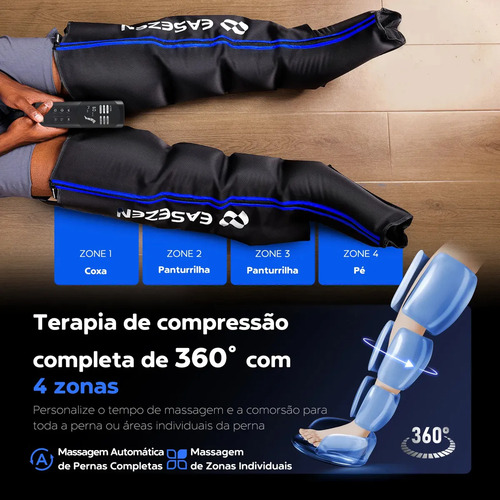 Bota De Compressao Pneumatica Massageador Pes Easezen 6 modos Preto/azul