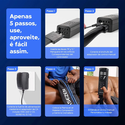 Bota De Compressao Pneumatica Massageador Pes Easezen 6 modos Preto/azul