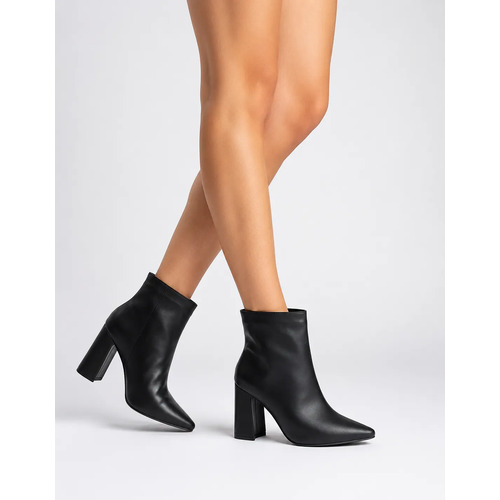 Bota feminina cano curto salto grosso bico fino confortavel 1