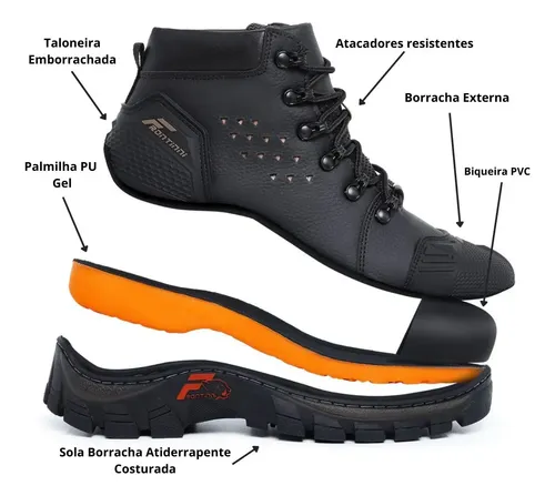 Bota Masculina Bico Pvc Coturno Trabalho Botina Segurança