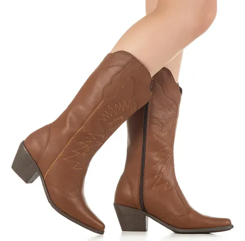 Botas Femininas Texana Rodeio Country Cano Alto Bico Fino